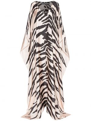 Hedvábné večerní šaty s potiskem s tygřím vzorem Oscar De La Renta černé