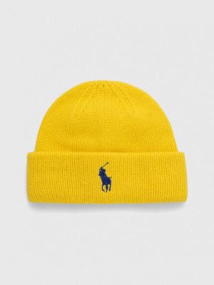 Dzianinowa czapka wełniana Polo Ralph Lauren żółta