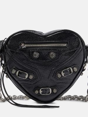 Kožená kožená kabelka so srdiečkami Balenciaga čierna