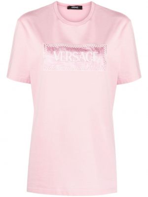 Bombažna majica Versace roza