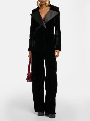 Βελούδινο παντελόνι με ψηλή μέση σε φαρδιά γραμμή Nina Ricci μαύρο
