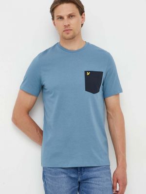 Памучна тениска с дълъг ръкав с принт Lyle & Scott синьо
