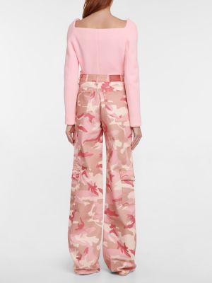 Voľné bavlnené cargo nohavice s vysokým pásom Alessandra Rich ružová