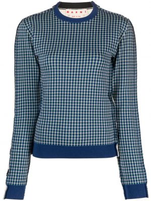 Kockovaný sveter s okrúhlym výstrihom Marni modrá