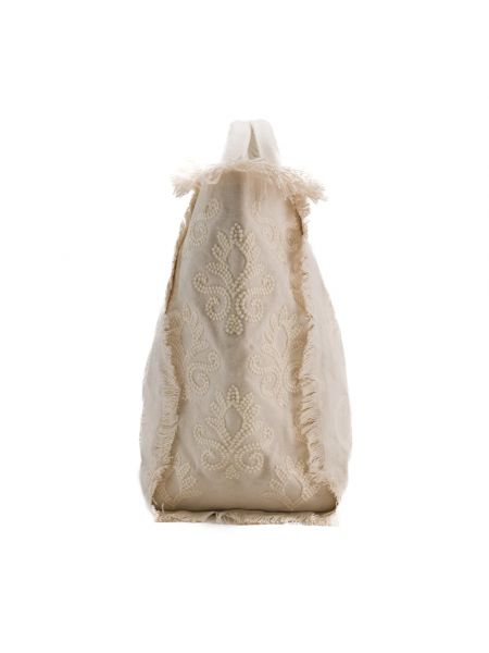 Bolso shopper con bordado con flecos de algodón Mc2 Saint Barth blanco