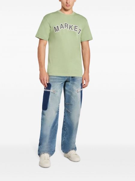 Raštuotas medvilninis marškinėliai Market žalia