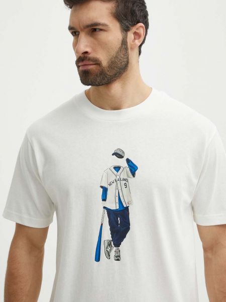 Koszulka bawełniana z nadrukiem New Balance beżowa