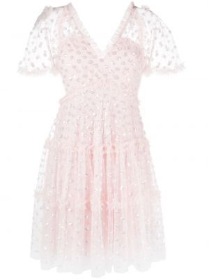 Sukienka koktajlowa w grochy Needle & Thread różowa