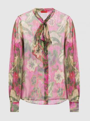 Шовкова блуза в квіточку з принтом Max & Co рожева