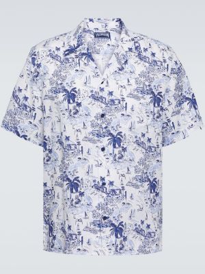 Lněná košile s potiskem Vilebrequin modrá