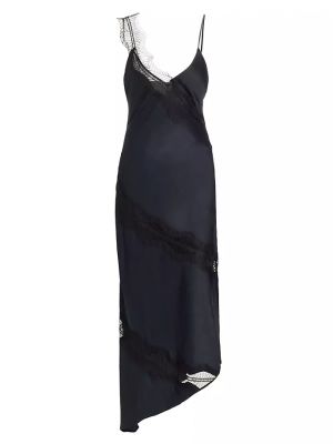 Кружевное асимметричное атласное платье в бельевом стиле Alc черное