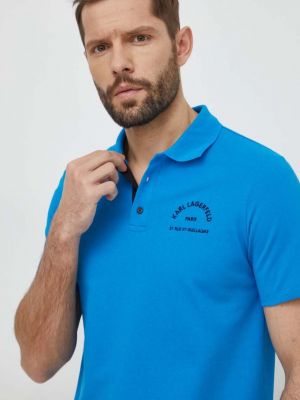 Памучна тениска с дълъг ръкав с апликация Karl Lagerfeld синьо
