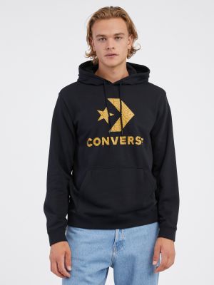 Φούτερ με κουκούλα με μοτίβο αστέρια Converse μαύρο