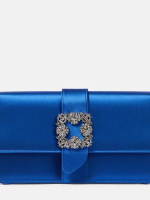 Saténová listová kabelka Manolo Blahnik modrá