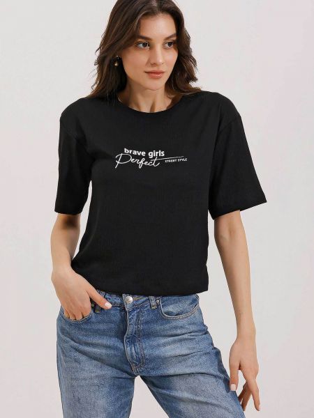 Dzianinowa koszulka z nadrukiem oversize Bigdart czarna