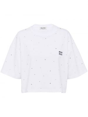 Βαμβακερή μπλούζα με πετραδάκια Miu Miu