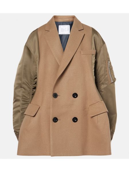 Dubbelknäppt kappa i ull Sacai beige