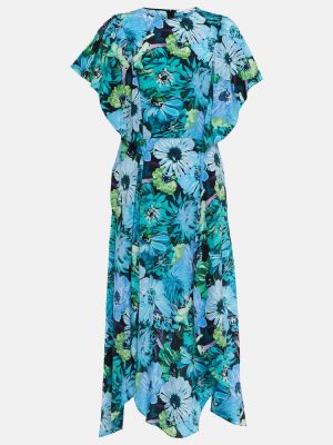 Svilena midi obleka s cvetličnim vzorcem Stella Mccartney modra