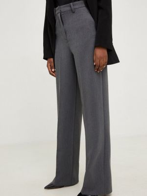 Jednobarevné bavlněné kalhoty s vysokým pasem Answear Lab šedé