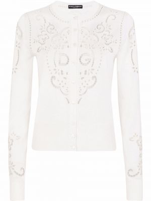 Cardigan cu broderie de mătase Dolce & Gabbana alb