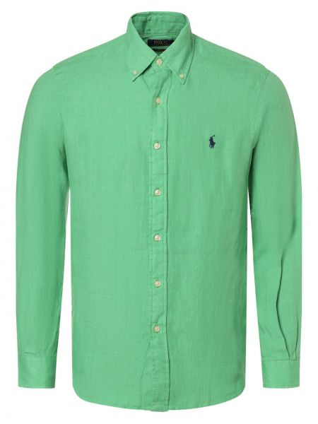 Lniana koszula na guziki puchowa Ralph Lauren zielona