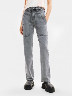 Ravne hlače Desigual siva