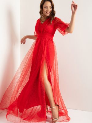 Βραδινό φόρεμα με φουσκωτα μανικια Lafaba κόκκινο