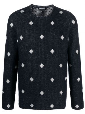 Sweter z okrągłym dekoltem żakardowy Giorgio Armani niebieski