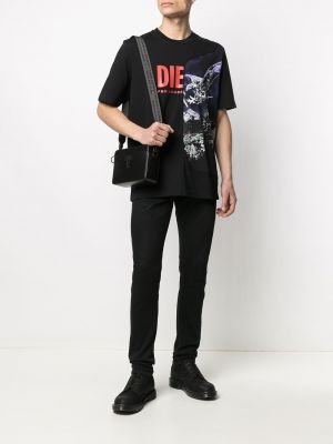 Camiseta con estampado asimétrica Diesel negro