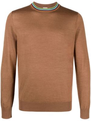Jedwabny sweter wełniany w paski Paul Smith brązowy