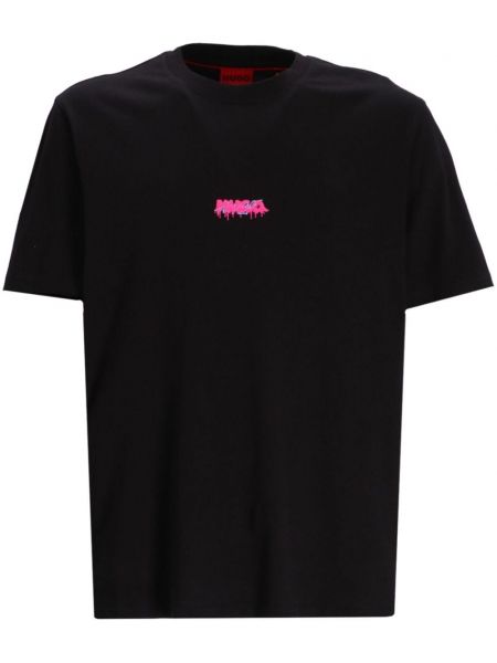 T-shirt en coton à imprimé Hugo noir