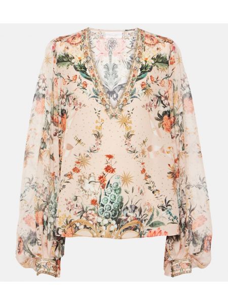 Копринена блуза на цветя Camilla розово