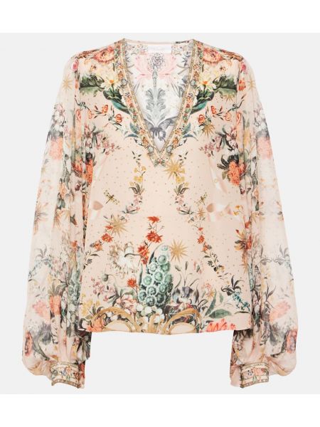 Blusa de seda de flores Camilla rosa