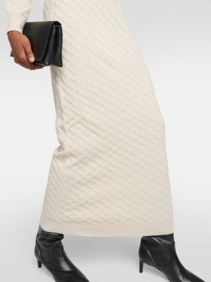 Jedwabna sukienka midi wełniana z kaszmiru Brunello Cucinelli beżowa