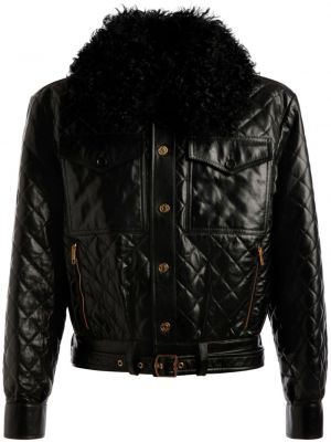 Prešívaná kožená bunda s kožušinou Bally čierna