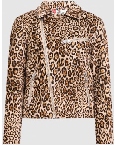 Леопардова шкіряна куртка з принтом Etro бежева