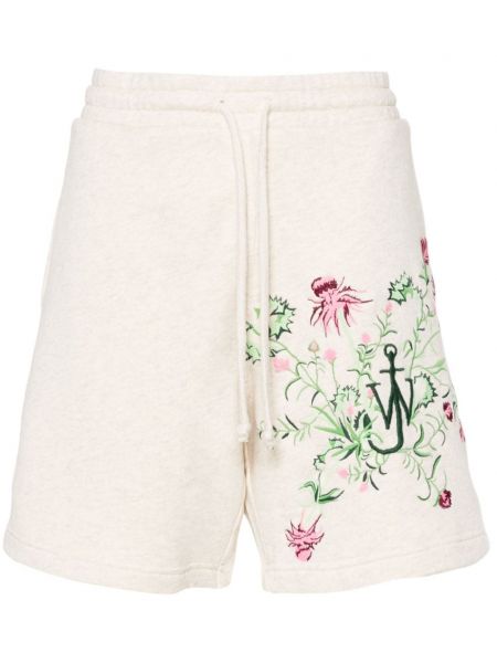 Pamučne kratke hlače s cvjetnim printom Jw Anderson bež