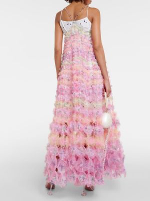 Μάξι φόρεμα από τούλι Susan Fang ροζ