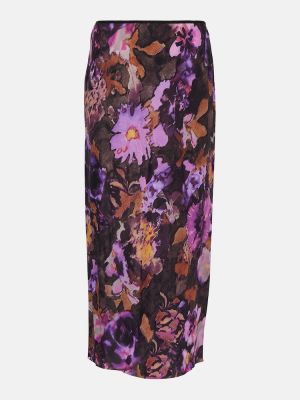 Kvetinová hodvábna midi sukňa Dries Van Noten fialová
