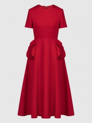 Шовкова вовняна сукня міді з аплікацією Valentino червона
