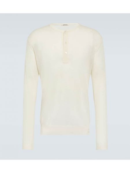 Μεταξωτό μάλλινο πουκάμισο Auralee λευκό