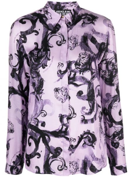 Rifľová košeľa s potlačou Versace Jeans Couture fialová