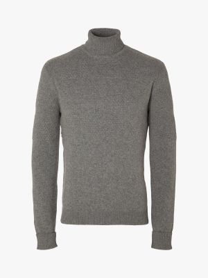 Меланжевый шерстяной длинный свитер Selected серый