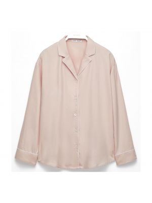 Рубашка пижамная Oysho Piping Cotton, бледно-розовый