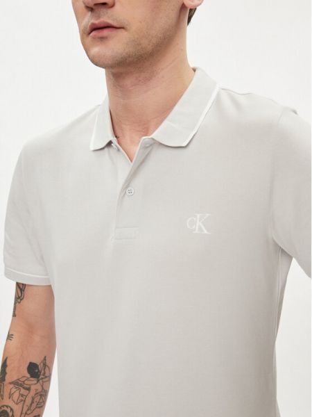 Тениска с копчета slim Calvin Klein Jeans сиво