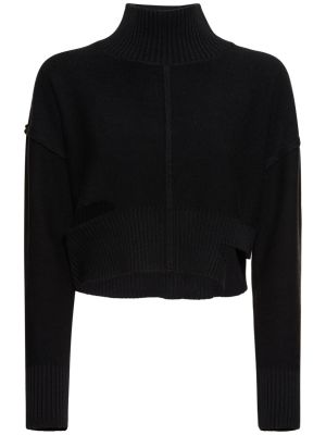 Bavlněný vlněný svetr s oděrkami Mm6 Maison Margiela černý