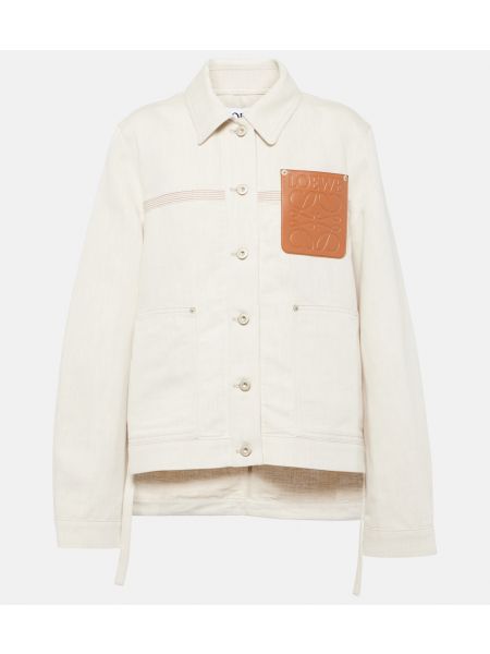 Хлопковый льняной пиджак Loewe белый