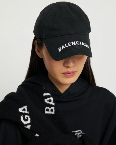 Памучна шапка бродирана Balenciaga черно