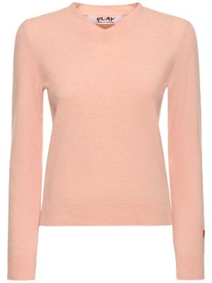 Pull brodé en laine en tricot Comme Des Garçons Play rose
