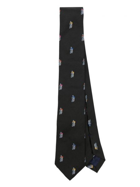 Hodvábna kravata s výšivkou Paul Smith čierna